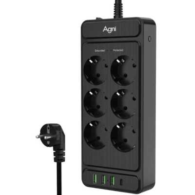 сетевой фильтр AGNI TP-FS4U6E-C-3m-black черный
