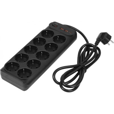 сетевой фильтр PowerCom SP-10 USB2A1CB 1.8M черный